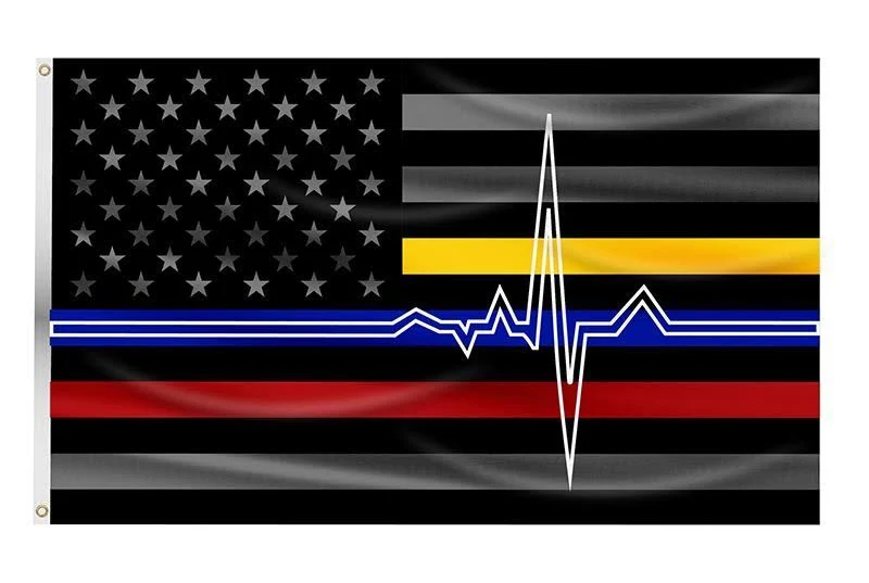 EMS Emergency Medical Service Flag-3x5 ft Thin Blue Line First Responder Banner-100% polyester-2 Metal Grommets-One sided /Two sided
