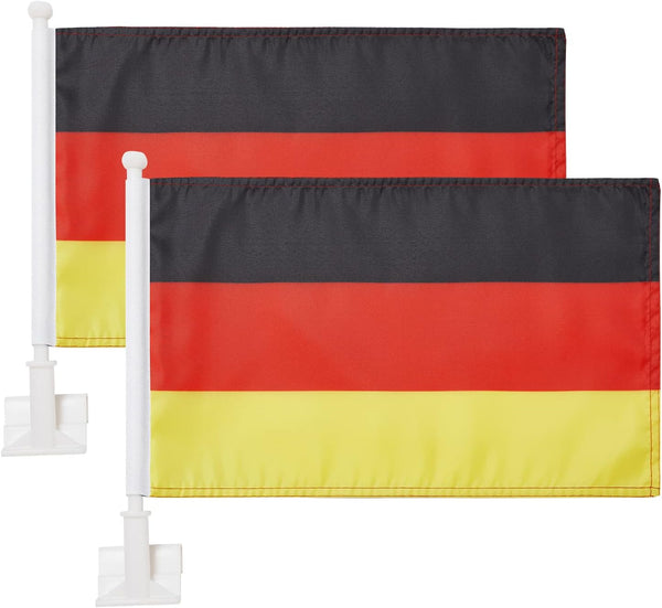 German Flag Car Window Flag of Germany 11X18 Inch(28x46cm) 100% Polyester, Strong White Flagpole