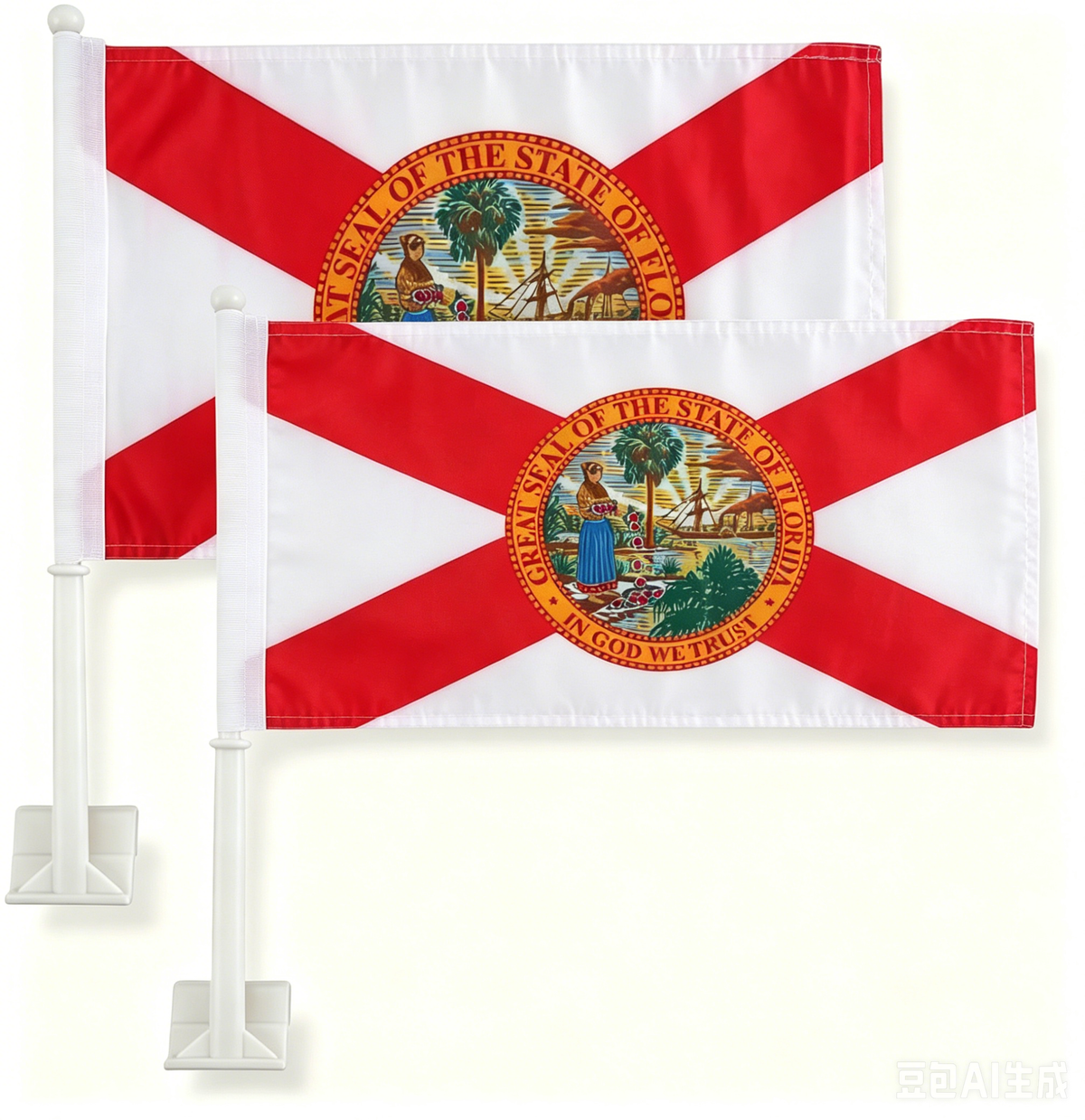 Florida State Flag Car Window Flag of Florida 11X18 Inch(28x46cm) 100% Polyester, Strong White Flagpole