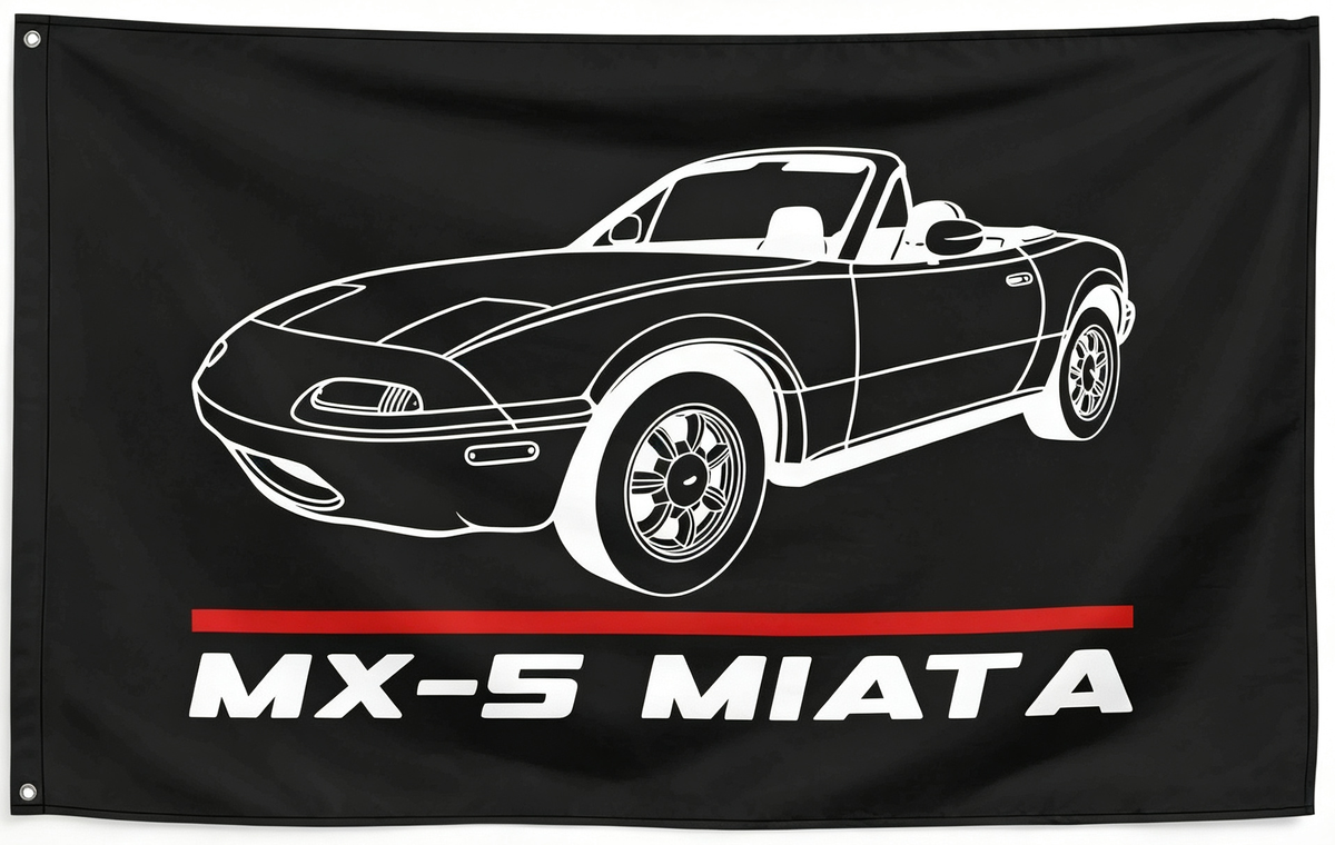 Mazda MX 5 NA Miata Flag -3x5 ft Banner-100% polyester-2 Metal Grommets-One sided /Two sided