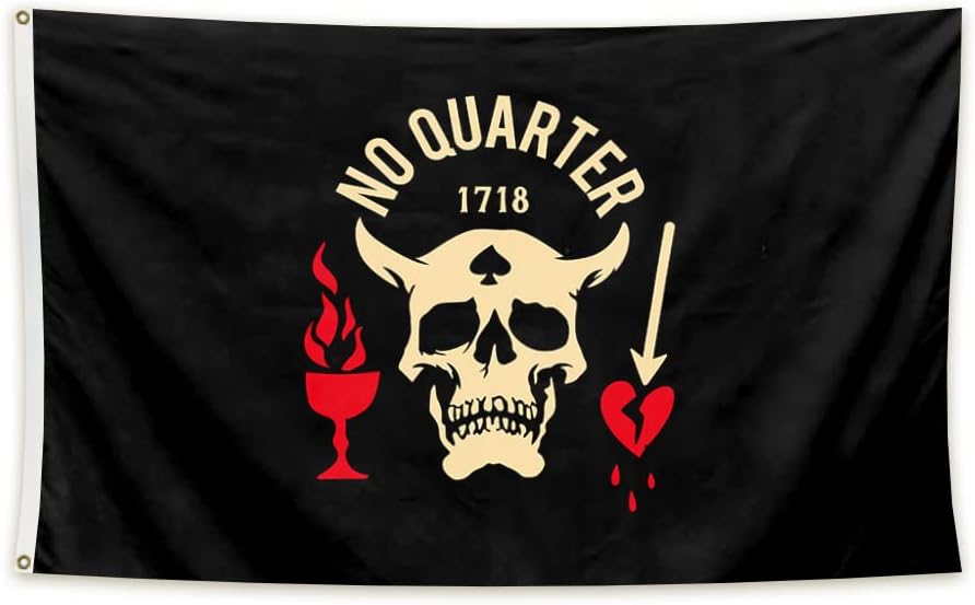 No Quarter No Mercy Pirate Flag Skull and Swords Flag -3x5 ft Banner PIRATE REPUBLIC RED