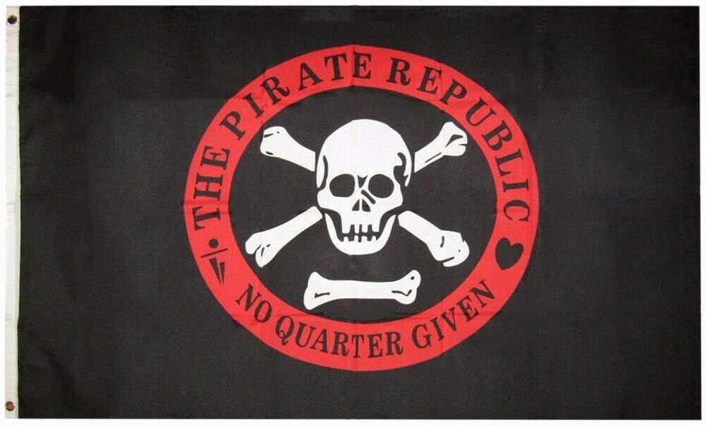 No Quarter No Mercy Pirate Flag Skull and Swords Flag -3x5 ft Banner PIRATE REPUBLIC RED