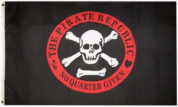 No Quarter No Mercy Pirate Flag Skull and Swords Flag -3x5 ft Banner PIRATE REPUBLIC RED