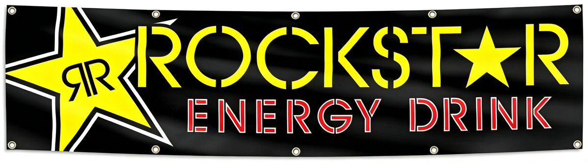 Rockstar Energy Drink Flag -2'X8' Banner Flag-100% polyester-8 Metal Grommets-One sided