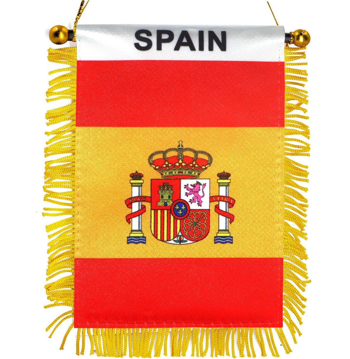 2 Pack-Spain Fringy Window Hanging Flag -4''x6'' Small Mini Spanish Flag Banner for Car Rearview Mirror Décor - Fringed -Spanish Hanging Flag with Suction Cup & Fringy-4x6 ''
