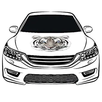 White Tiger Car Hood Cover Flag , Engine Banner Flag White Tiger Logo,3.3X5ft/6X7FT,100% Polyester Elastic Fabrics Can be Washed