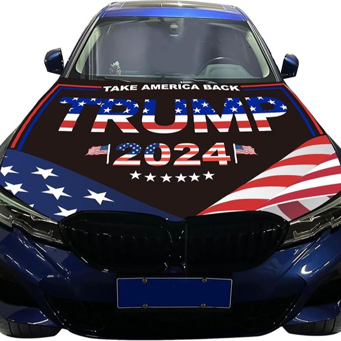 Trump 2024Car Hood Cover Flag ,Engine Flag of Trump,3.3X5ft/6X7FT, 100% Polyester Elastic Fabrics Can be Washed Suitable for large SUV and Pickup Trucks