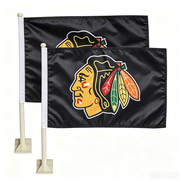 NHL Chicago Blackhawks Car Window Flag of Chicago Blackhawks 11X18 Inch(28x46cm) 100% Polyester, Strong White Flagpole