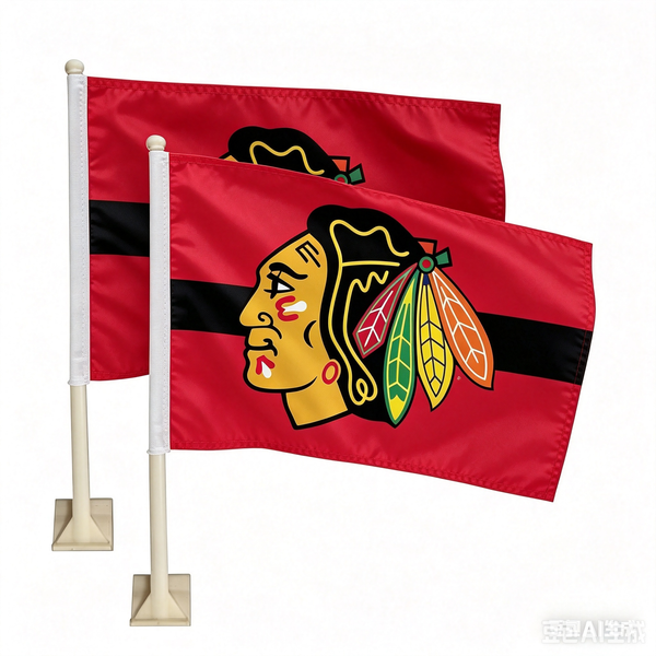 NHL Chicago Blackhawks Car Window Flag of Chicago Blackhawks 11X18 Inch(28x46cm) 100% Polyester, Strong White Flagpole