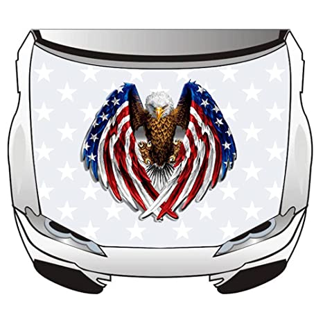 Haliaeetus leucocephalus Logo Car Hood Cover Flag ,Engine Flag,3.3X5ft,6X7FT 100% Polyester Elastic Fabrics Can be Washed Suitable for Car SUV and Pickup Trucks