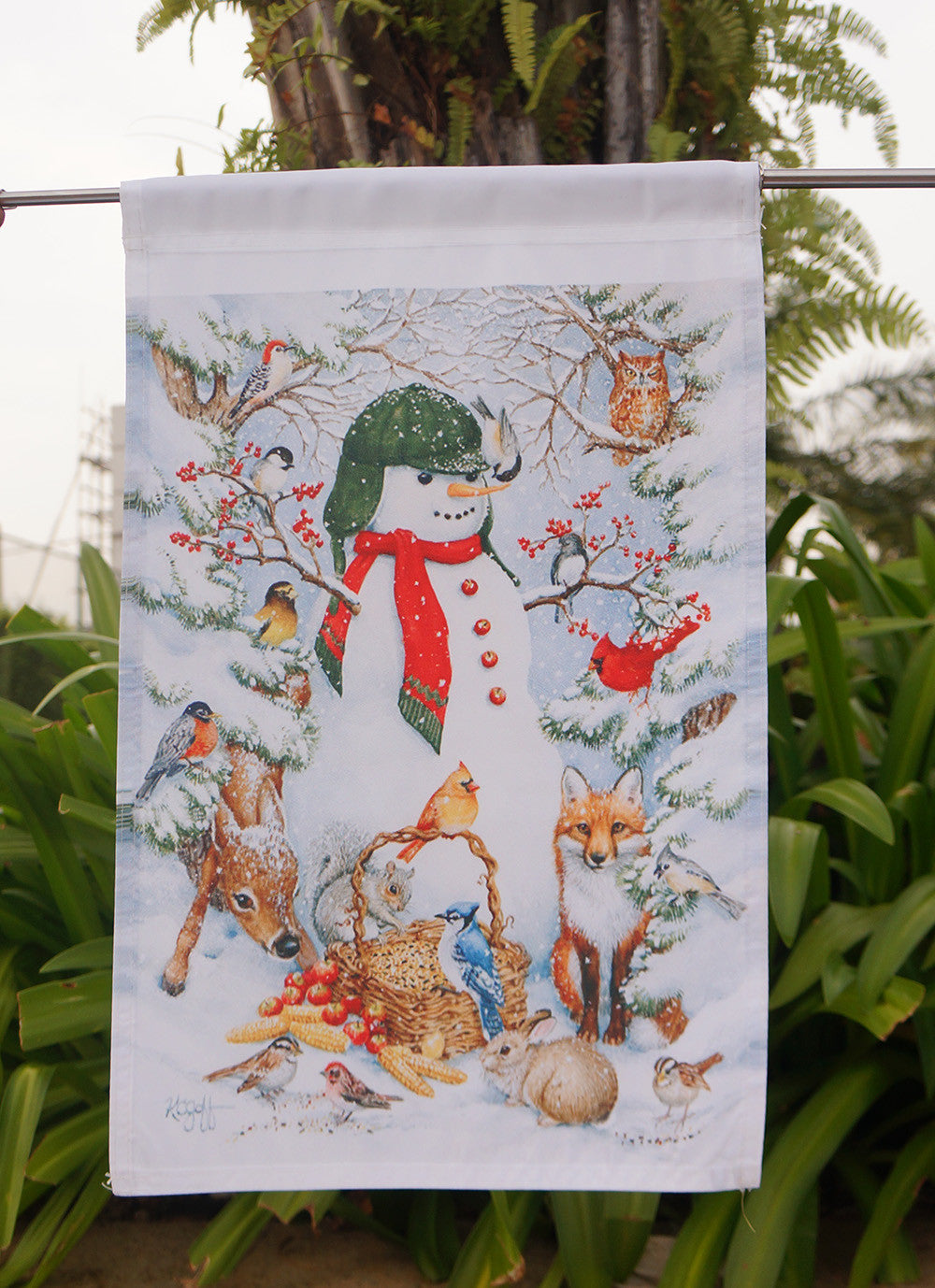 Bravco Decorative Woodland Snowman Peace Winter Animals Snow Forest Garden Flag "12.5 x 18" "28 x 40" Inches - flagsshop