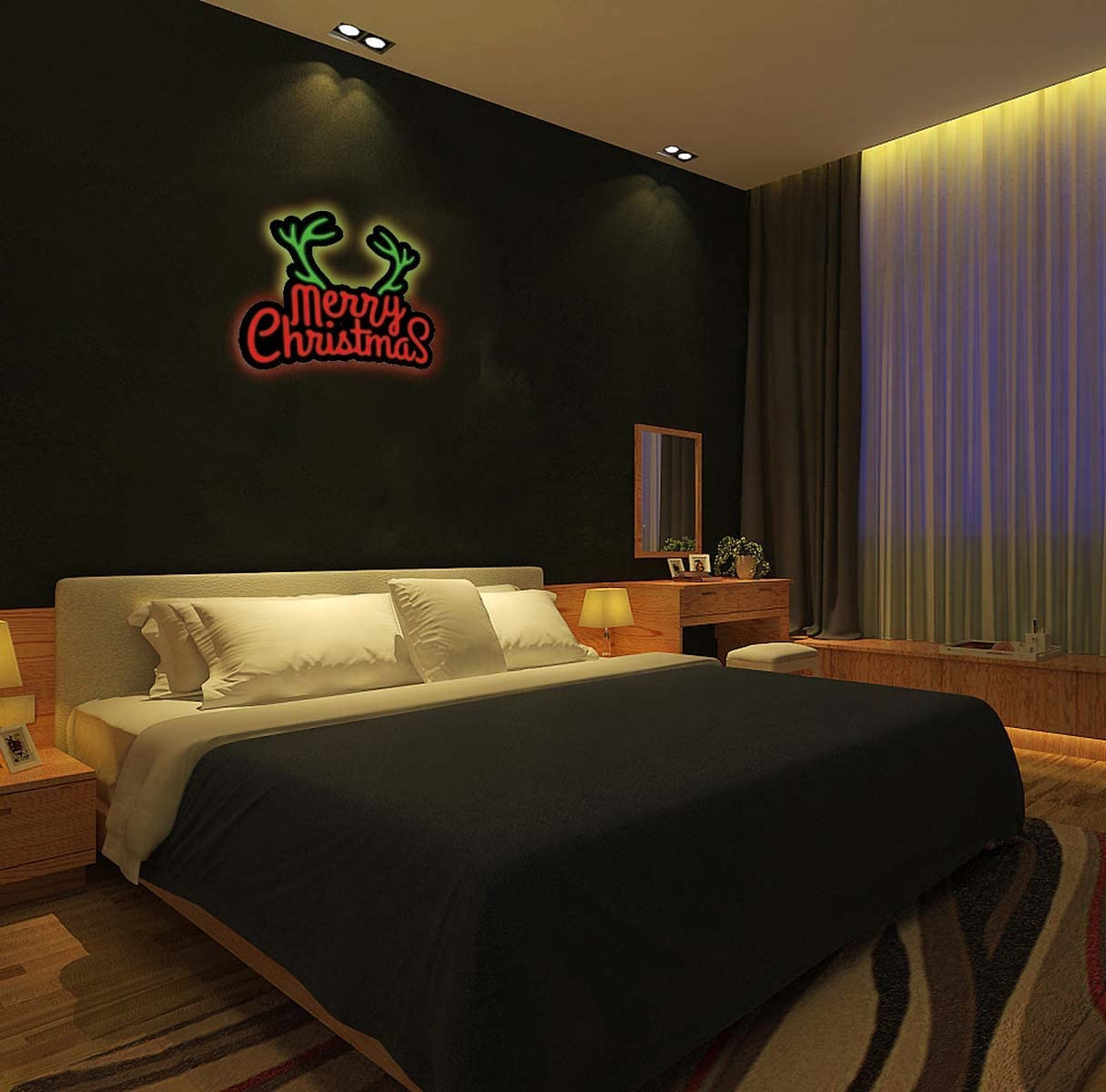 Merry Christmas Neon Lights Ultra-thin Design Antlers LED Neon Sign is Suitable for Home Decoration or Office, Bar, Recreation Room Game Lights, Windows, Garage Walls, Party, Birthday, Kids Room, Gifts