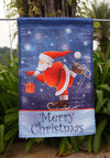 Skating Santa - Decorative Merry Christmas Winter Holiday Blue Garden Flag - "12.5 x 18" "28 x 40" Inches - flagsshop