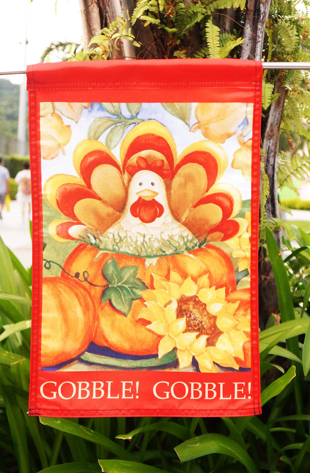 Autumn Turkey - Decorative Thanksgiving Fall Holiday Pumpkin Garden Flag - "18" x 12.5 "x 28 to 40 inches - flagsshop