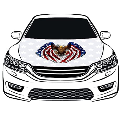 Haliaeetus leucocephalus Logo Car Hood Cover Flag ,Engine Flag,3.3X5ft,6X7FT 100% Polyester Elastic Fabrics Can be Washed Suitable for Car SUV and Pickup Trucks