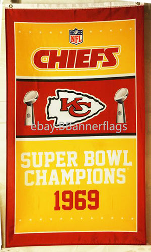 Kansas City Chiefs Flag-3x5 FT Banner-100% polyester-2 Metal Grommets-super bowl - flagsshop