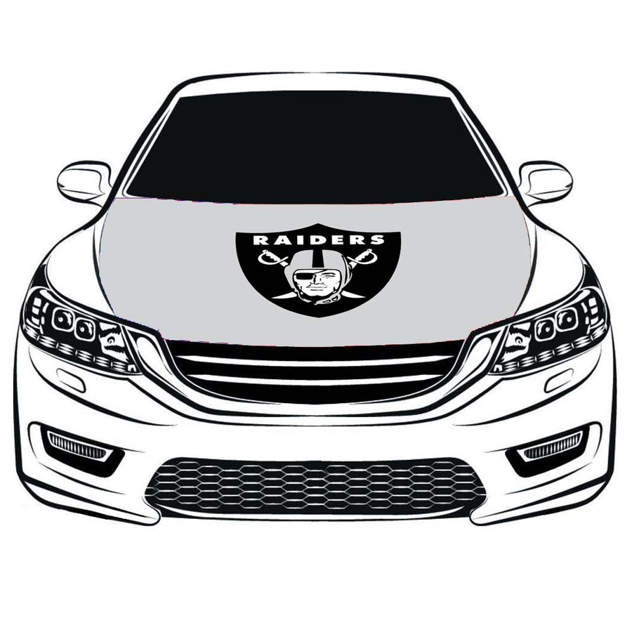 Oakland Raiders Car Hood Cover Flag ,NFL Flag,3.3X5ft/6X7FT, 100% Polyester Elastic Fabrics Can be Washed Suitable for Car SUV and Pickup Trucks