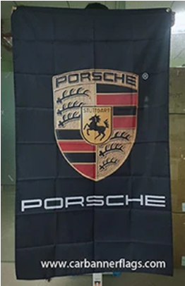 Custom Porsche Vertical Flag -3x5 ft Banner - white top border