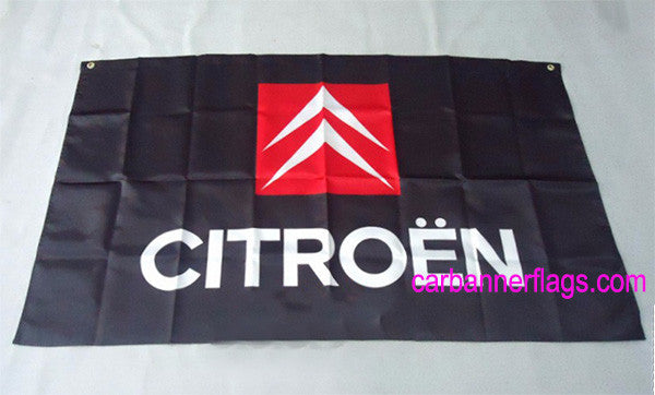 Citroen Flag-3x5 Banner-2 Metal Grommets-Black-White with car logo - flagsshop