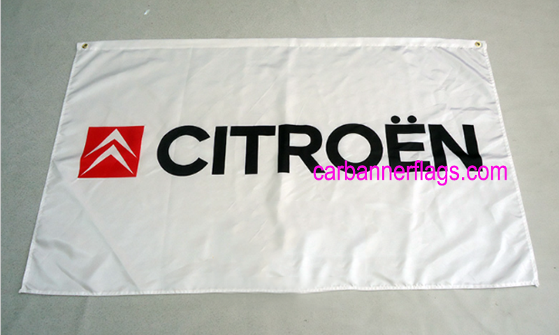 Citroen Flag-3x5 Banner-2 Metal Grommets-Black-White with car logo - flagsshop