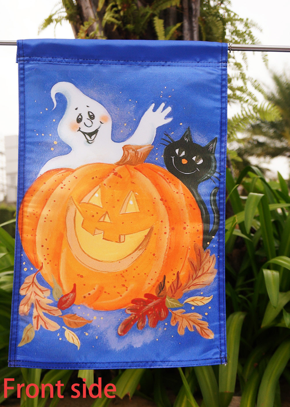 Pumpkin Ghost Halloween House Flag Black Cat Jack O'lantern Holiday"12.5 x 18" "28 x 40" Inches - flagsshop