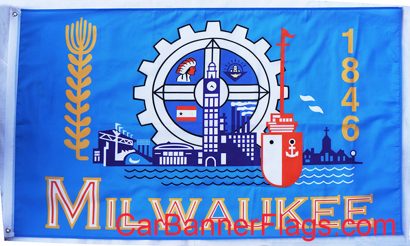Milwaukee Flag-3x5 FT Banner-100% polyester-2 Metal Grommets - flagsshop